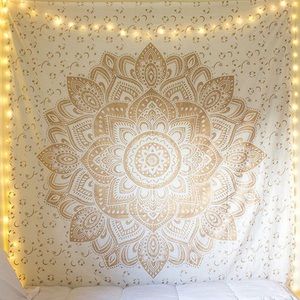 Gold Mandala Tapestry Bedroom Aesthetic
